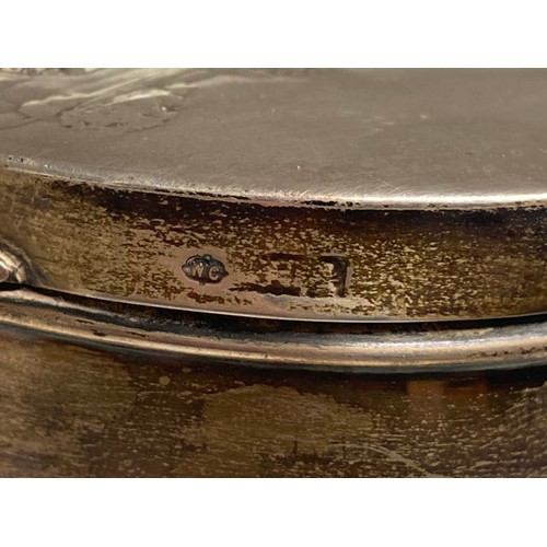 313 - Oval silver jewellery box on cabriole legs with embossed wedding scene to lid 11.5W 6H 8D (Hallmarks... 