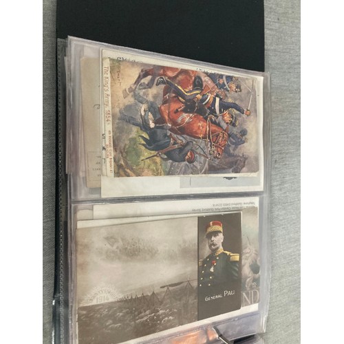 371 - 150+ military postcards in 3 albums