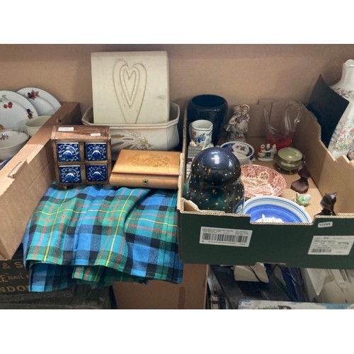 422 - Collection of pottery, cut glass, pair of bookends, kilt, 2 plant stands, jewellery box, key cupboar... 