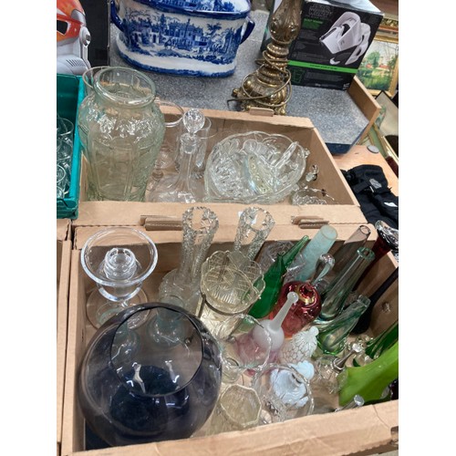 480 - 4 boxes of assorted glass wares including cut glass bowls and vases etc, pressed glass, etched glass... 