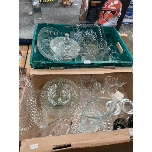 480 - 4 boxes of assorted glass wares including cut glass bowls and vases etc, pressed glass, etched glass... 