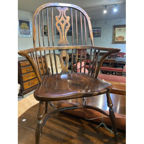 111 - Country oak drop leaf table 76H 197W 54-154D with 6 chairs and 2 Windsor chairs