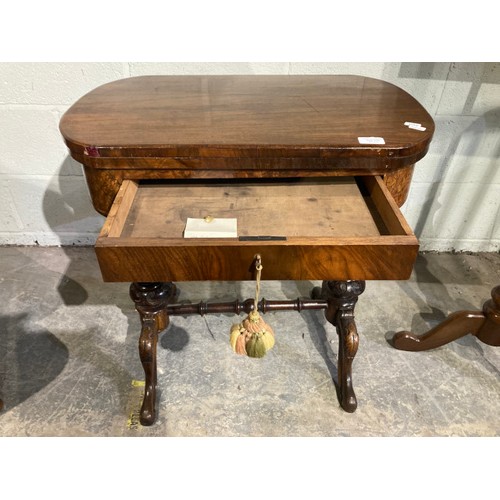 113 - Victorian walnut inlaid fold over games table 71H 65W 40D