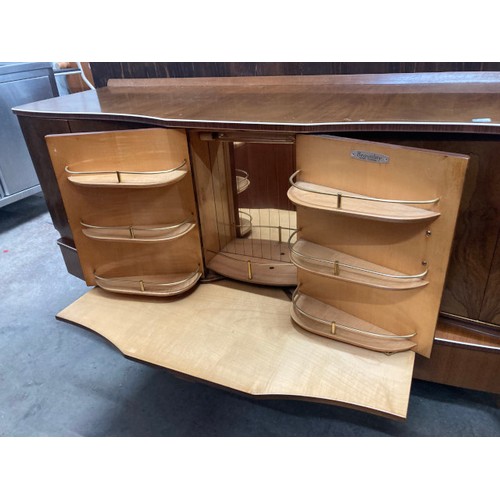 65 - Mid century 'Beautility' walnut metamorphic cocktail sideboard 86H 155W 48D