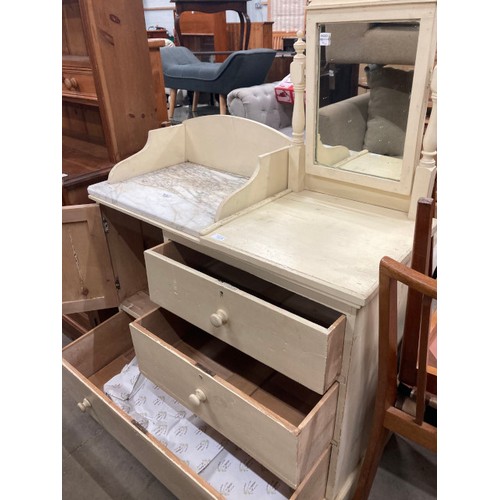 126 - Cream painted wash stand/dressing chest 133H 96W 43D (converted from an old French school desk)