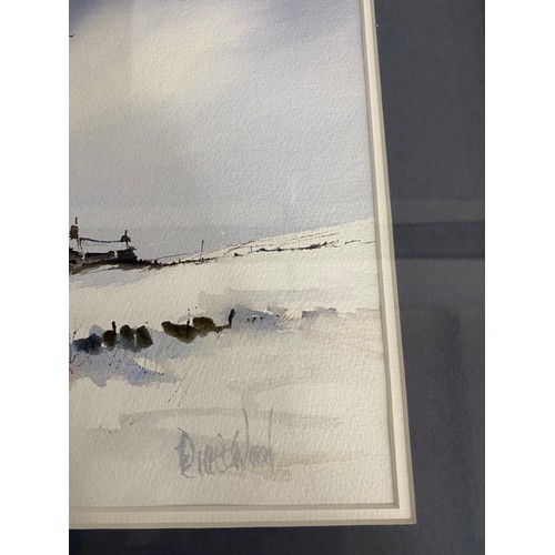 364 - Framed signed Dennis Wood watercolour of a Yorkshire Dales winter scene 50x60cm