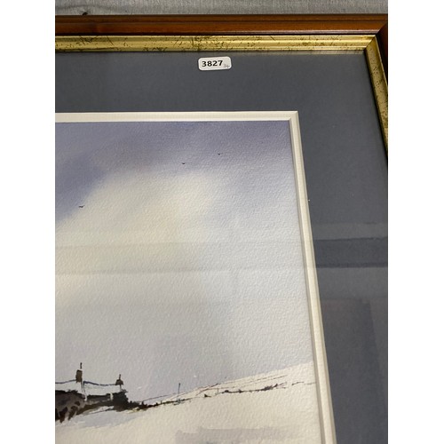 364 - Framed signed Dennis Wood watercolour of a Yorkshire Dales winter scene 50x60cm