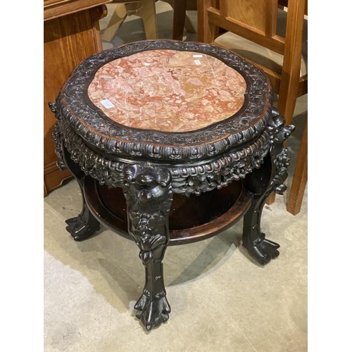 103 - Chinese rosewood marble topped urn stand 59H 64cm diameter