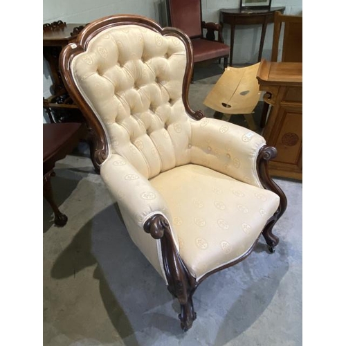 107 - Victorian mahogany framed gentleman's library armchair 110H 72W 66D