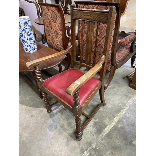 112 - Edwardian oak barley twist carver chair 112H 58W 70D