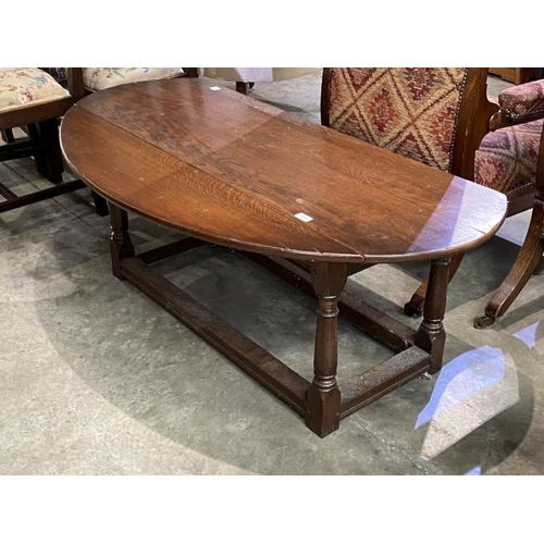 113 - 18th century style Irish oak drop leaf wake table 55H 139W 50-94D