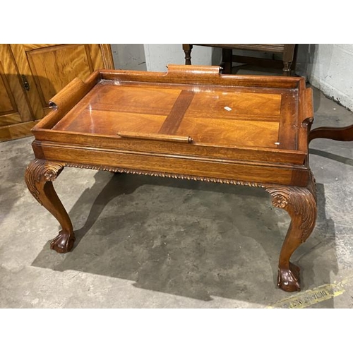 120 - Oriental fruitwood occasional table with tray 53H 87W 52D