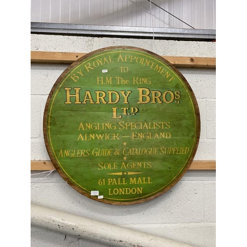 14 - Reproduction wooden circular 'Hardy Bro's Ltd' plaque 80cm diameter