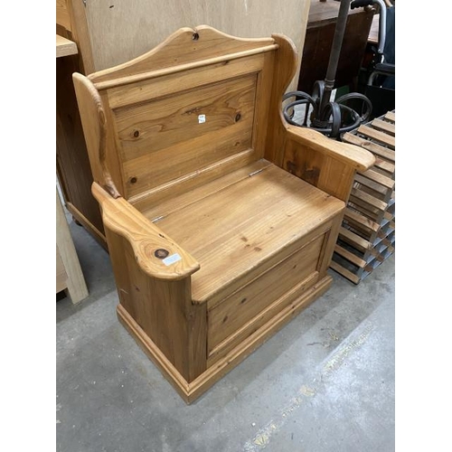 141 - Pine hall bench with storage 96H 85W 44D