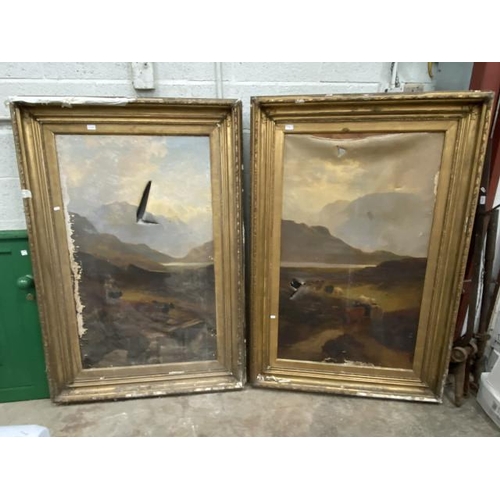 155 - 2 Antique gilt framed oil on canvas (both sold as seen) 160 x 110cm