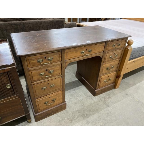 159 - Victorian satinwood kneehole desk 72H 107W 51D