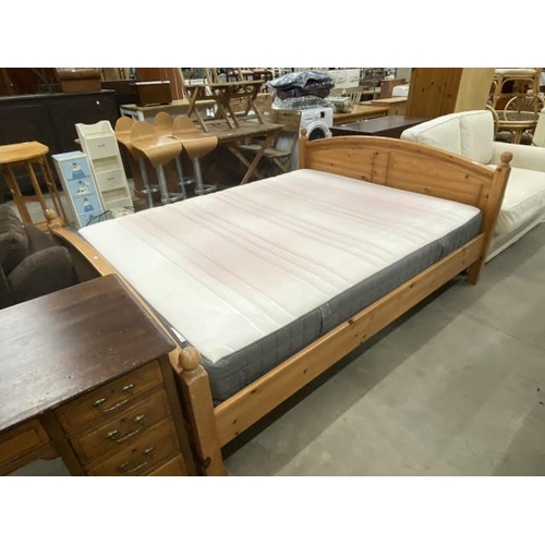 160 - Pine king size bed frame with side rails, lats and a Ikea 'Hovag' mattress