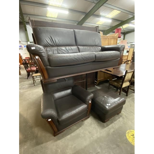 170 - Ferrari Divani (Made in Italy) brown leather 3 piece suite (settee 200W, armchair 100W, footstool 65... 