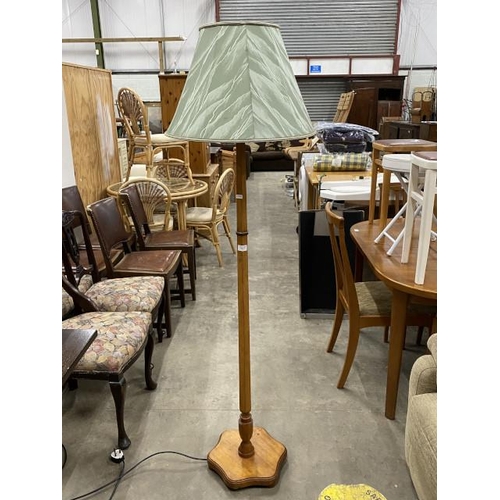 172 - Edwardian walnut standard lamp and shade 150H