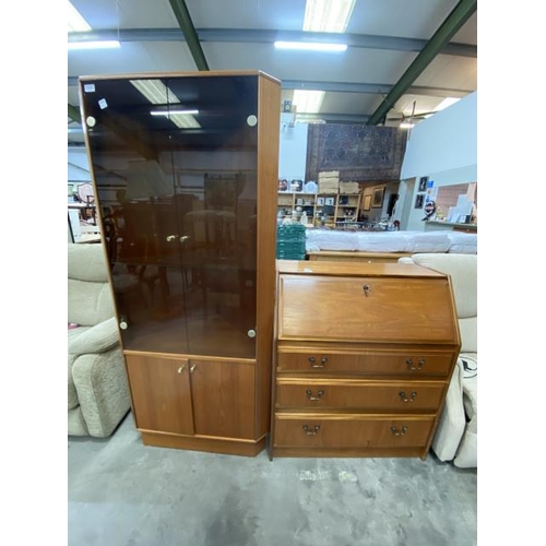 194 - Mid century teak S Form bureau 100H 84W 41D and a Turnridge of London Ltd teak corner display cabine... 