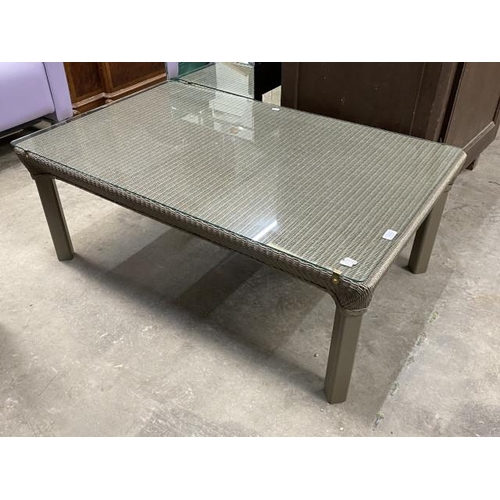 219 - Lloyd Loom of Spalding 'Buxton' coffee table with tempered glass top 45H 120W 75D (in excellent cond... 