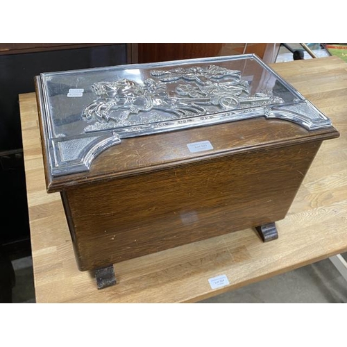 223 - Edwardian oak and chrome coal box 29H 49W 30D