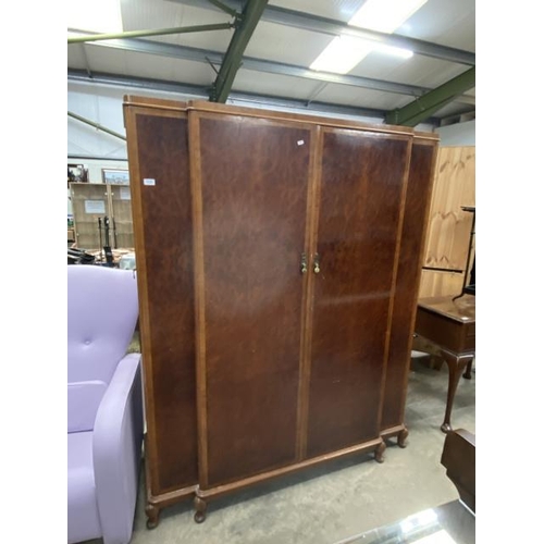 253 - Art Deco walnut wardrobe with end cupboards 190H 153W 55D