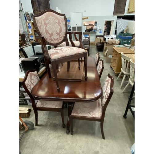 256 - Bridgecraft mahogany extending dining table 75H 190-235W 98D with one leaf and 8 chairs including 2 ... 