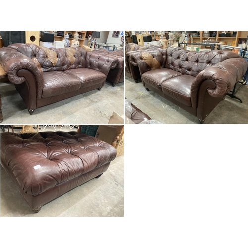 258 - 2 Natuzzi Editions brown leather settees 92H 190W 100D & 92H 210W 100D and a matching footstool 45H ... 