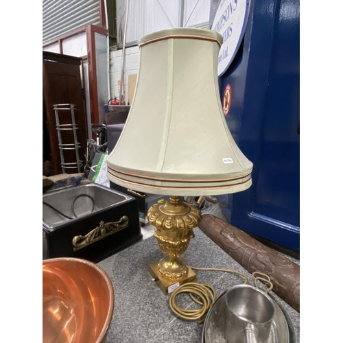 263 - Good quality brass Baroque style table lamp with shade 70H