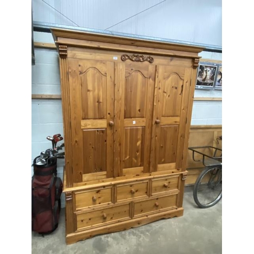 3 - Pine 3 door/5 drawer wardrobe 210H 152W 59D