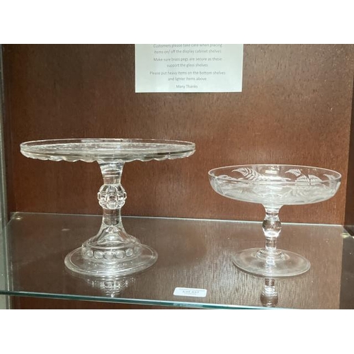 437 - Two glass comport/ cake stands, one etched with ferns