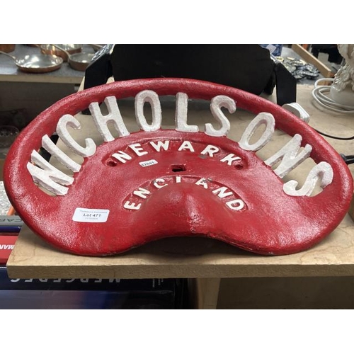 471 - Reproduction cast metal 'Nicholson's Newark' tractor seat