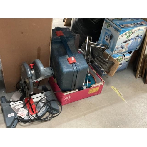 486 - 2 boxed Benross steam cleaners, Performance compound mitre saw, Black & Decker jigsaw, Bosch GHO 26-... 