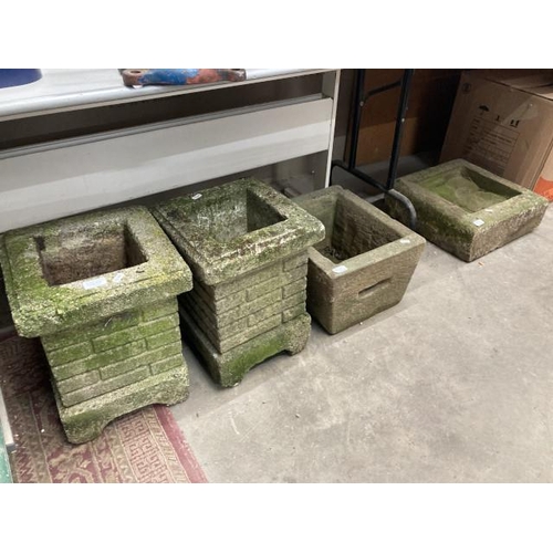 528 - 4 stone effect garden planters 42H 31W 31D (2), 24H 34W 31D and 14H 45W 45D