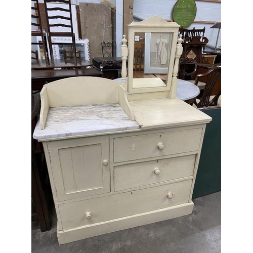 61 - Cream painted wash stand/dressing chest 133H 96W 43D (converted from an old French school desk)