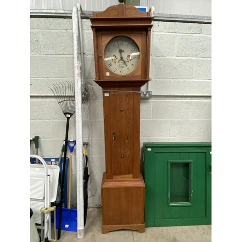 67 - Pine cased 'Evans Dudley' grandfather clock with pendulum and weight 225H 50W 27D