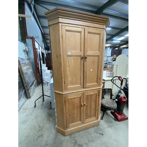 69 - Vintage pine 4 door corner cupboard with shelves to the interior 210H 110W 60D (as found)