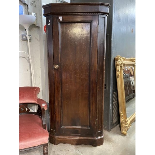 84 - Antique French oak corner cupboard with shelves to the interior 180H 81W 56D