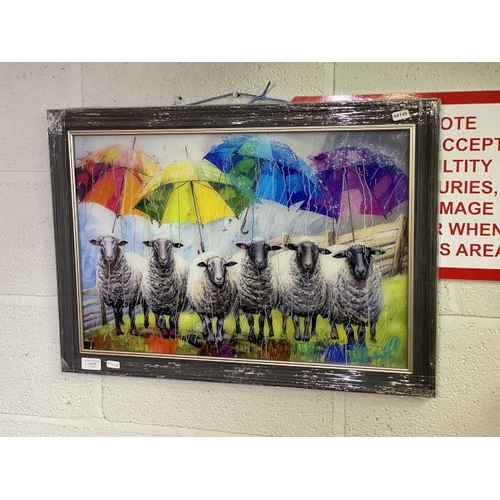 86 - Framed sheep print on glass 68x48cm NEW