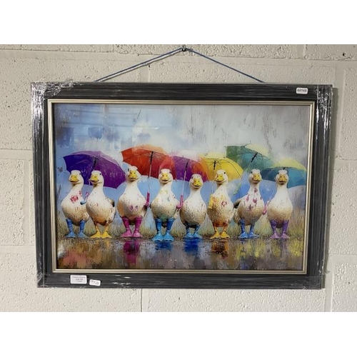 93 - Framed ducks print on glass 68x48cm NEW