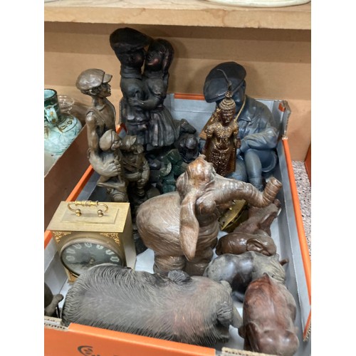 461 - 7 boxes of figurines, collectables, Harry Potter bookends, Wallace & Gromit clock, 4 piece silver pl... 