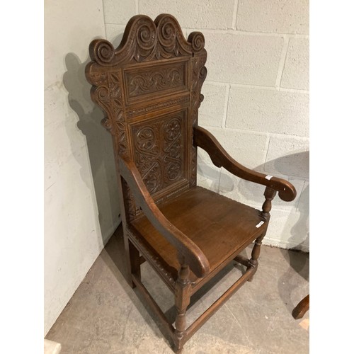 129 - 17th century style carved oak 'Wainscot' armchair 128H 63W 58D