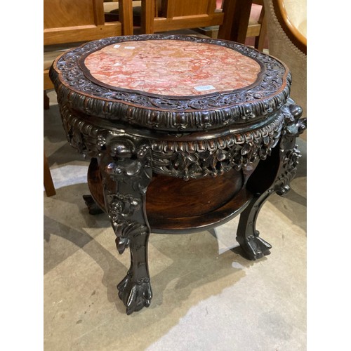 103 - Chinese rosewood marble topped urn stand 59H 64cm diameter