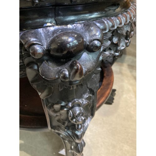 103 - Chinese rosewood marble topped urn stand 59H 64cm diameter