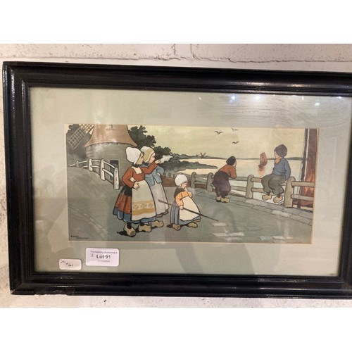 91 - Framed Margaret W Tarrant (188-1959) print 55 x 47cm and 2 Ethel Parkinson (1868-1957) Dutch prints ... 