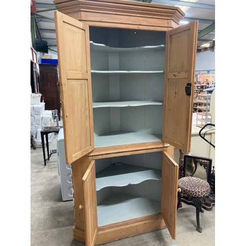 69 - Vintage pine 4 door corner cupboard with shelves to the interior 210H 110W 60D (as found)