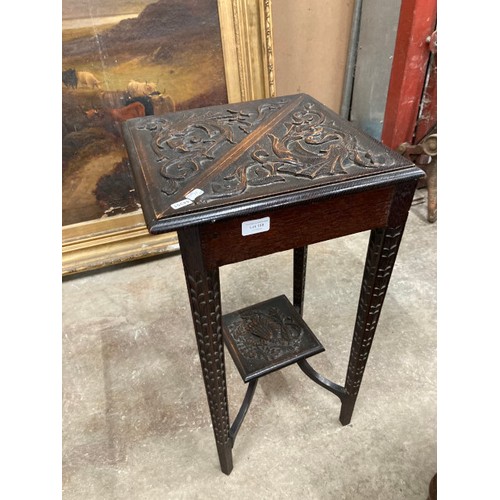 158 - Continental carved oak drop leaf corner table 67H 55W 28-54D