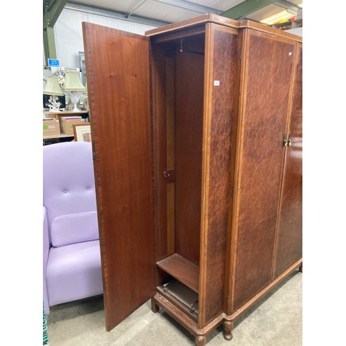 253 - Art Deco walnut wardrobe with end cupboards 190H 153W 55D