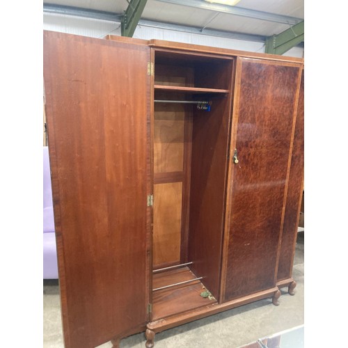 253 - Art Deco walnut wardrobe with end cupboards 190H 153W 55D